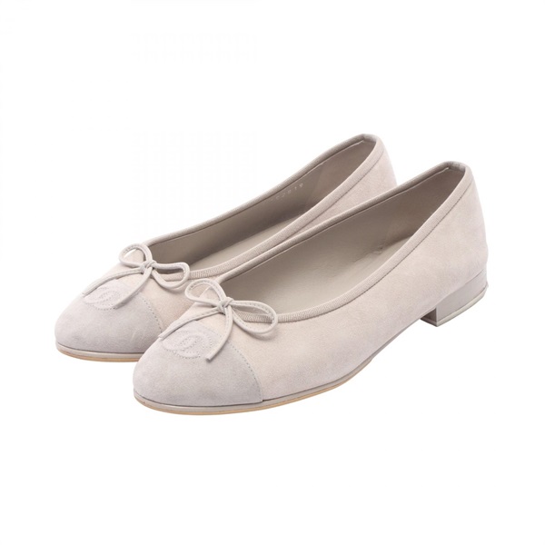 CHANEL COCO Mark Ribbon Flat shoes G02819 Suede Gray #38 Used Women