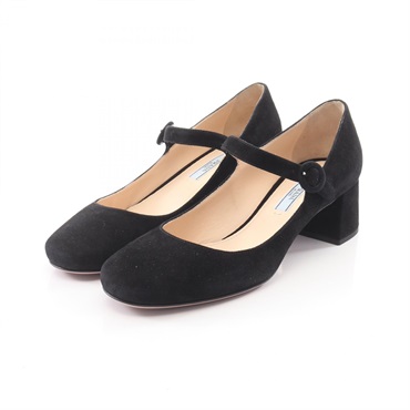 PRADA Strap Heeled Pumps Shoes #38 Suede Black Women