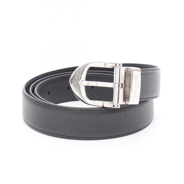 LOUIS VUITTON Ceinture Classic Belt M6343 Taiga leather Black Ardoise Used mens
