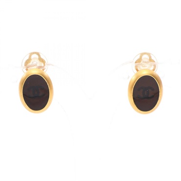 CHANEL COCO Mark Oval clip-on Earrings Gold Plated Black Used Women CC