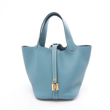HERMES Picotin Lock PM Tote Handbag Clemence leather New Blue Jean GHW Used K