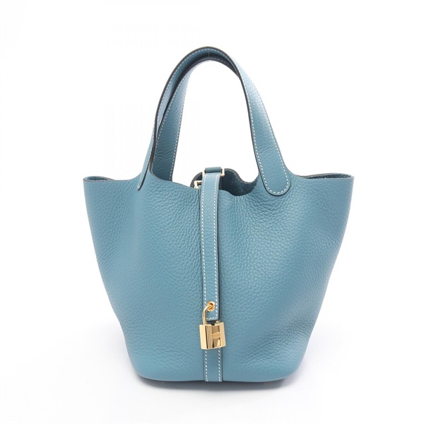 HERMES Picotin Lock PM Tote Handbag Clemence leather New Blue Jean GHW Used K