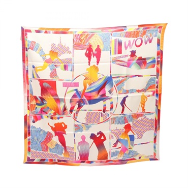 HERMES Carre 90 Marble Silk WOW Scarf Wrap Shawl Beige Multicolor Preowned Women