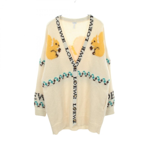 LOEWE Logo oversize cardigan Knitwear S3289380SM Mohair Beige Used mens #XS