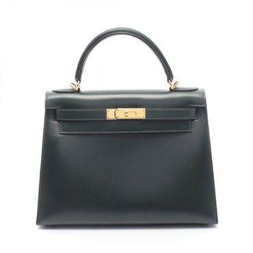 HERMES Kelly 28 Outside Stitched shoulder Handbag F leather Vert fonce GHW