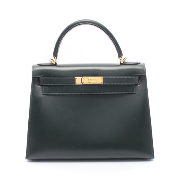HERMES Kelly 28 Outside Stitched shoulder Handbag F leather Vert fonce GHW