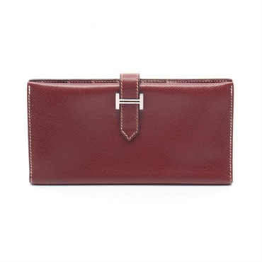 HERMES Bearn classic Bifold long purse wallet E Lisse leather Lisse Rouge H SHW