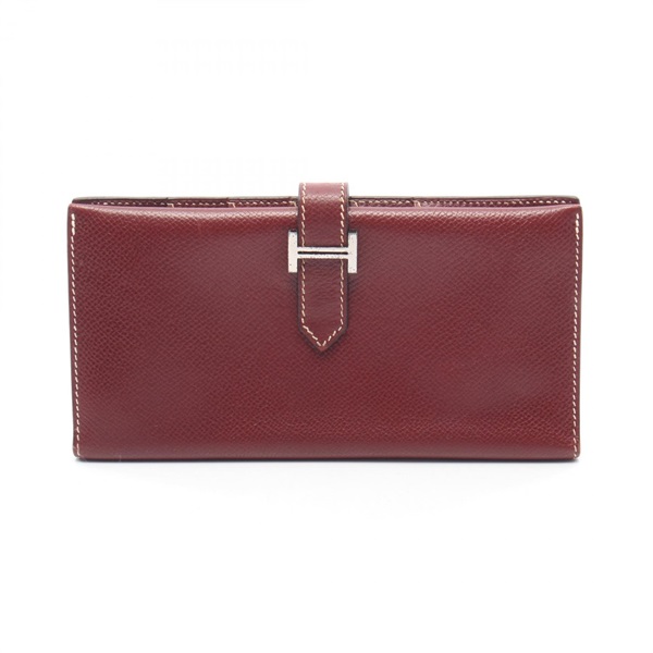 HERMES Bearn classic Bifold long purse wallet E Lisse leather Lisse Rouge H SHW