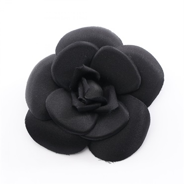 CHANEL Camelia Brooch Fabric Black Used Women