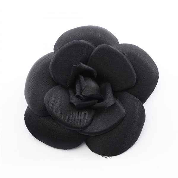 CHANEL Camelia Brooch Fabric Black Used Women