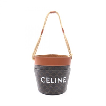 CELINE Triomphe Bucket Shoulder Bag 196272 canvas leather Black Brown Used