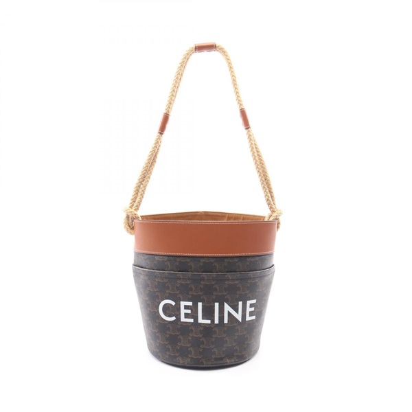 CELINE Triomphe Bucket Shoulder Bag 196272 canvas leather Black Brown Used