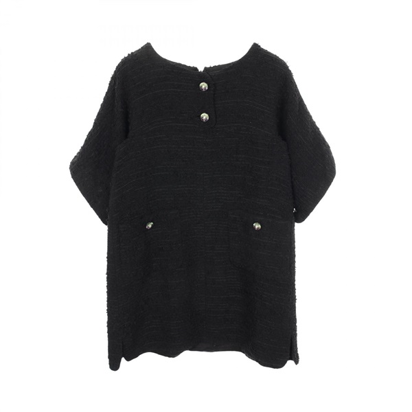 CHANEL Lion Button Tweed Dress P56052V29319 Nylon cotton wool Black #38 Used