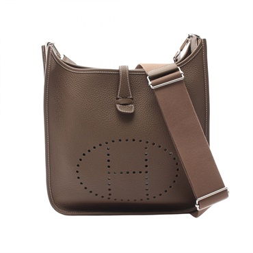 HERMES Evelyne 3 PM Shoulder Bag Clemence leather Gray Etoupe Grey Used SHW B