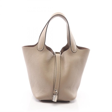 HERMES Picotin Lock PM Tote Handbag Clemence leather Gris tourterelle SHW Used T