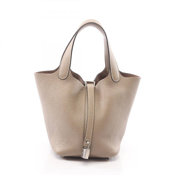 HERMES Picotin Lock PM Tote Handbag Clemence leather Gris tourterelle SHW Used T