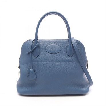 HERMES Bolide 31 Shoulder Handbag Clemence leather Blue Agate SHW Used Women A