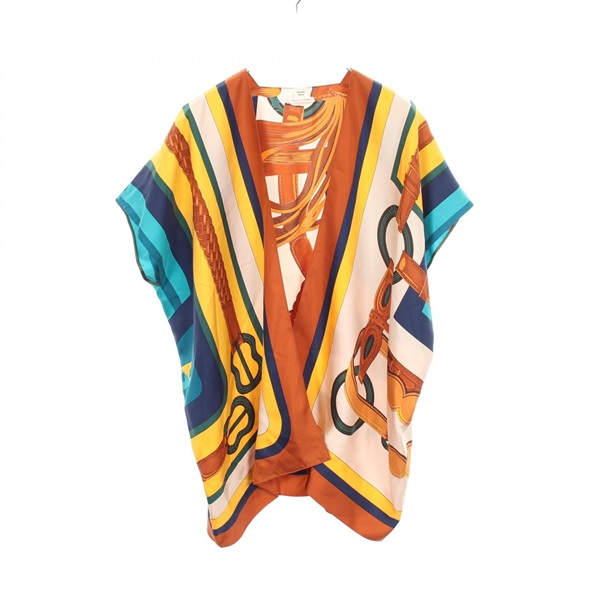 HERMES Full Print Gilet Cardigan Shirt Top silk Multicolor Used Women size TU