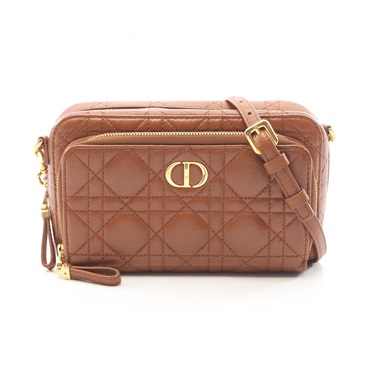 Christian Dior Caro Double Pouch Cannage Shoulder crossbody Bag leather Brown