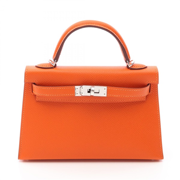 HERMES Mini Kelly 2 Handbag Epsom leather Orange Poppy SHW Preowned Women G