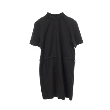 HERMES Neck logo Short sleeved Shirt Dress 3H4509DS silk cotton silk BK Used #36