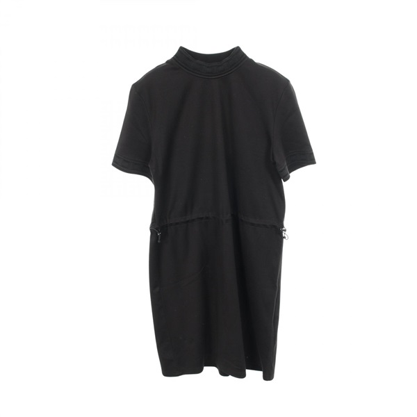 HERMES Neck logo Short sleeved Shirt Dress 3H4509DS silk cotton silk BK Used #36
