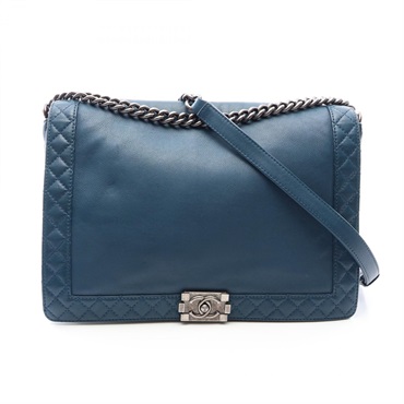 CHANEL Boy chanel Shoulder hand Bag leather Green blue Used Women