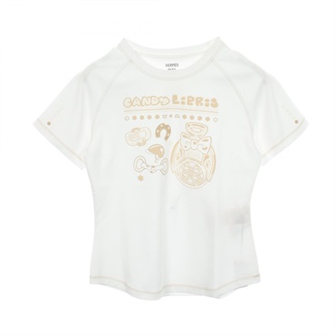 HERMES Candy Libris Raglan Sleeve T-shirt 5H4630DC cotton White Preowned #36