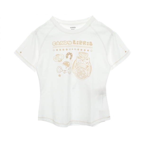 HERMES Candy Libris Raglan Sleeve T-shirt 5H4630DC cotton White Preowned #36