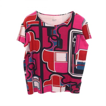 HERMES All over pattern Short sleeves T-shirt Top #34 cotton Pink Used
