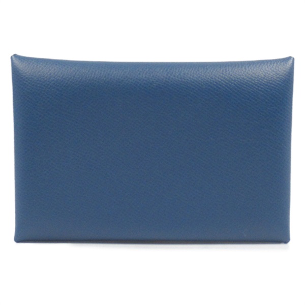 HERMES Calvi Card Case H078309CKS4 Madame leather Deep blue Used unisex W SHW