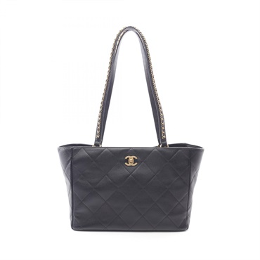 CHANEL Matelasse Shoulder Tote Bag AS3537 leather Black Used Women GHW CC Coco