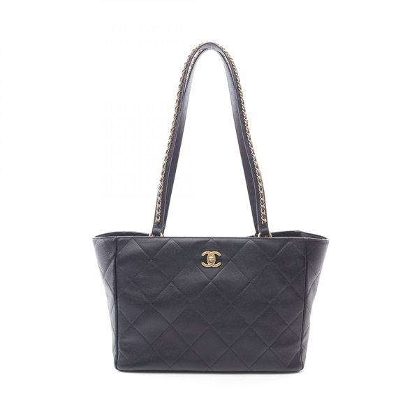 CHANEL Matelasse Shoulder Tote Bag AS3537 leather Black Used Women GHW CC Coco
