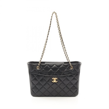 CHANEL Small shopping chain shoulder tote Bag AS5215 shiny lambskin Black GHW