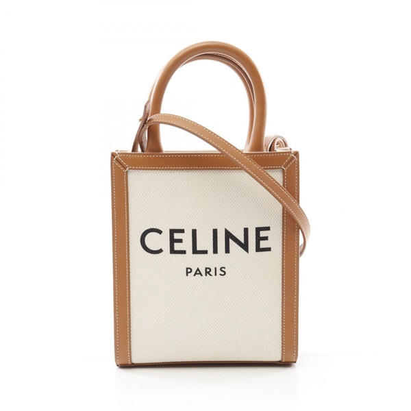 CELINE mini vertical Cabas Hand crossbody bag 193302 canvas leather natural used