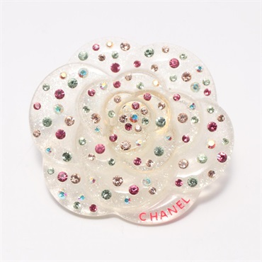 CHANEL Camelia Brooch 04A Plastic Rhinestone Multicolor white pink Used Women CC