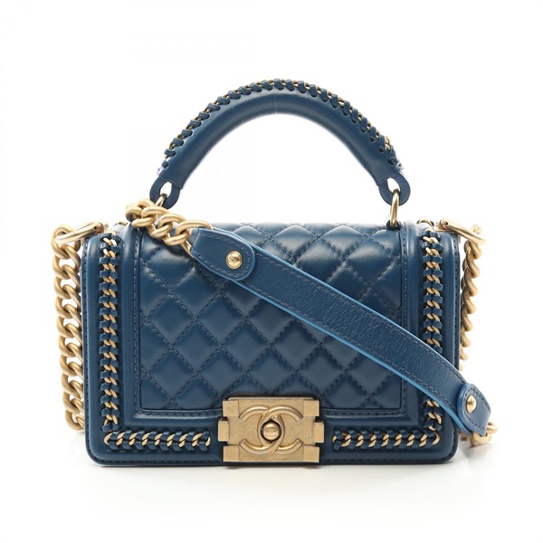CHANEL Boy Chanel Top Handle Flap chain Shoulder Bag A94805 leather Blue Used