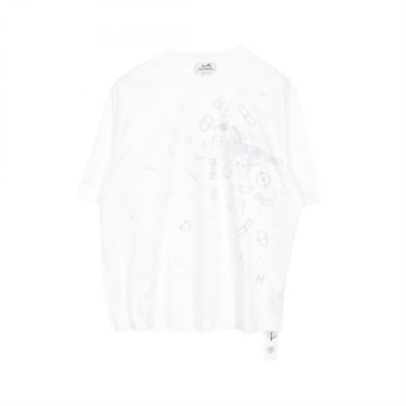 HERMES FRAGMENTS EQUESTRES T-shirt #XL short sleeves cotton White Used mens