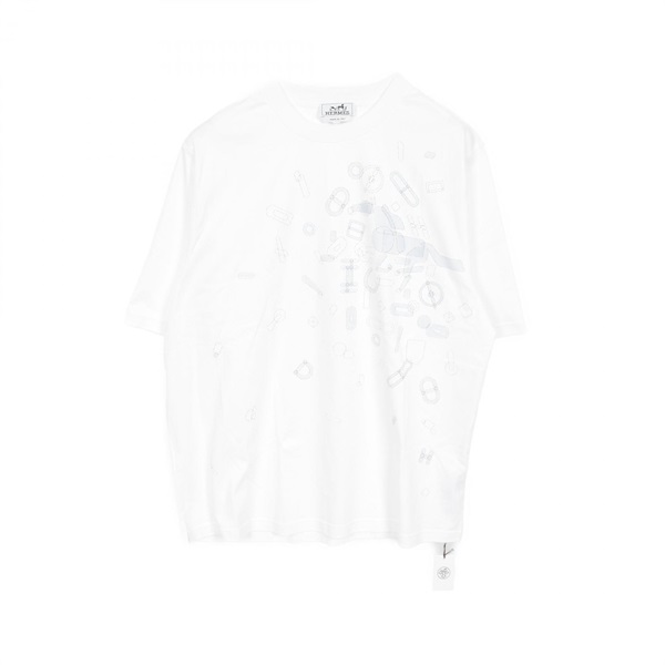 HERMES FRAGMENTS EQUESTRES T-shirt #XL short sleeves cotton White Used mens