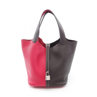 HERMES Picotin Lock MM Kazak Handbag Clemence leather Pink Brown used Z SHW