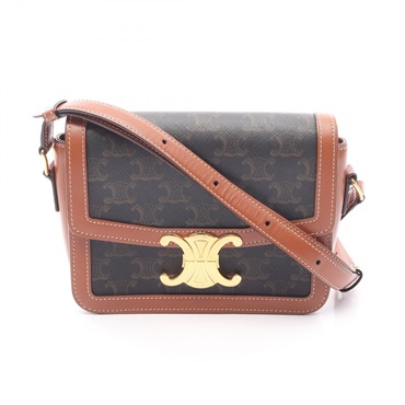 CELINE Teen Triomphe Shoulder Bag 188882BZ4.04LU canvas leather Black Brown Used