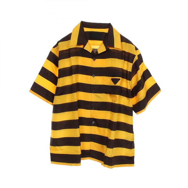 PRADA Short Sleeve Polo Shirt UCS414 silk Yellow Brown Size XXL Used mens