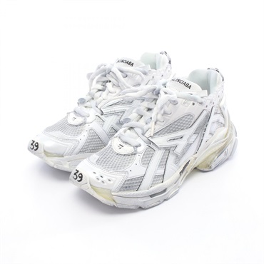 BALENCIAGA RUNNER sneakers 677402 Fabric White Used mens size US 9 logo