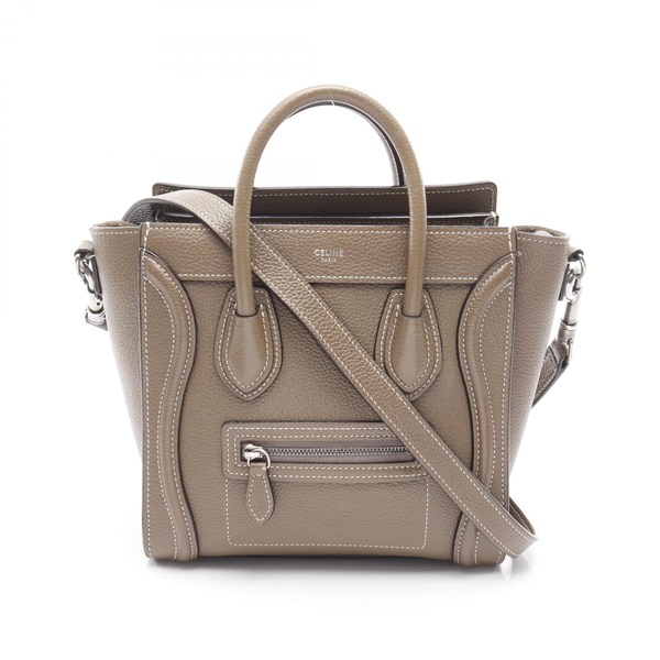 CELINE Luggage Nano Shopper Shoulder Handbag 189243 leather Brown Greige Used