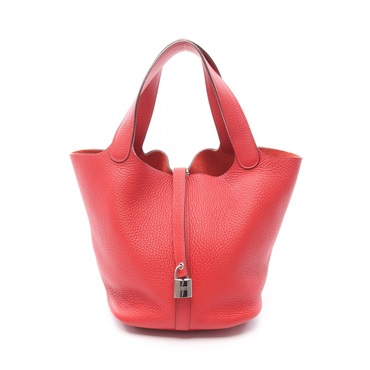 HERMES Picotin Lock MM Handbag Clemence leather Red Vermillon Used Women R SHW