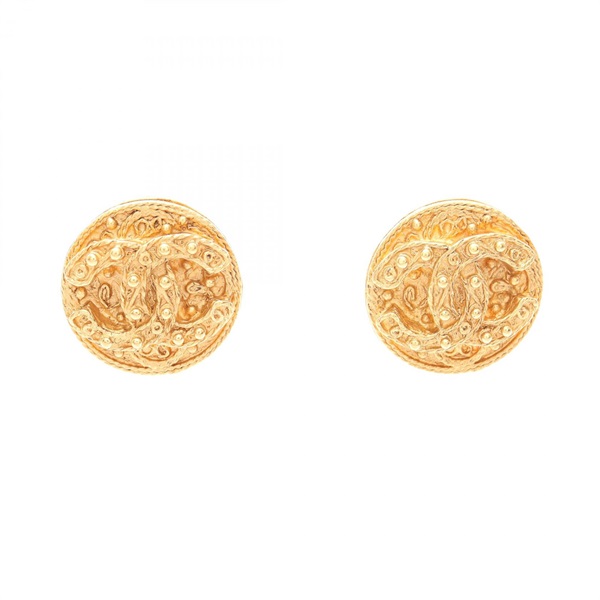 CHANEL CC Logo Clip-on Earrings Gold Plated 24mm x 24mm Used Women