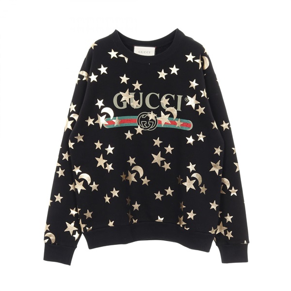 GUCCI Interlocking G Sherry Line Star Sweat Pullover Cotton Black Multi #XS Used