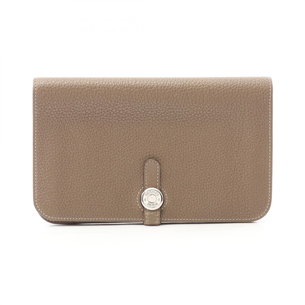HERMES Dogon GM Bifold purse wallet Togo leather Beige Etoupe Grey Used SHW O