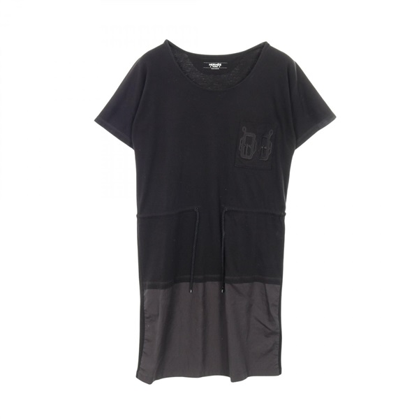 HERMES Embroidery pocket Dress cotton Black Used Women size 36