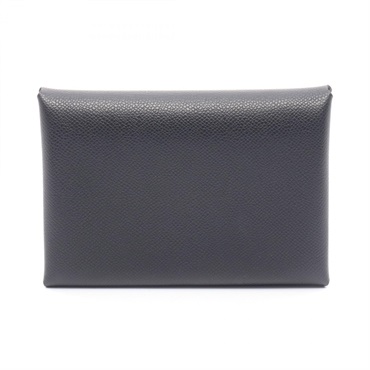 HERMES Calvi duo coin purse wallet Madame leather Black Used Women B SHW